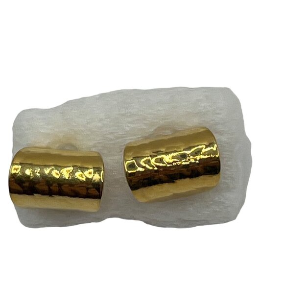 Vintage Gold Tone Textured Tube Earrings - Picture 1 of 3